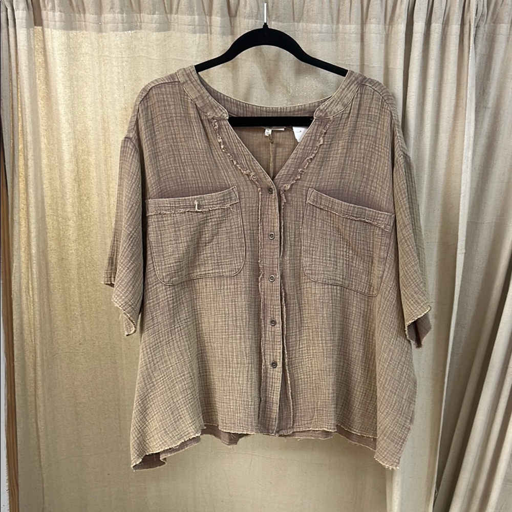 Easel Brown Button-Up Women's Blouse